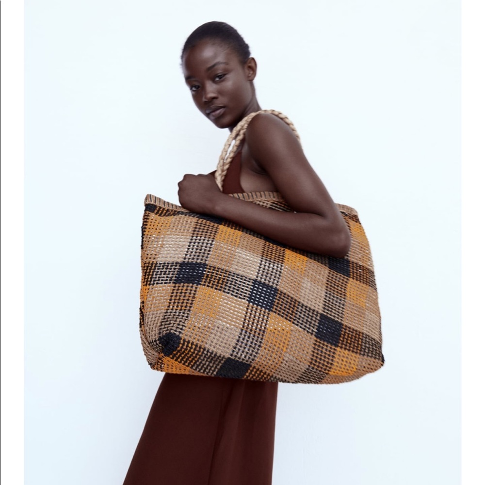 Zara plaid woven tote bag - Picture 1 of 10